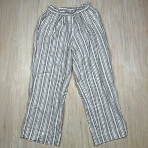 Land' n Sea Striped Linen High Rise Elastic Stretch Pull On Pants Plus Size 1X